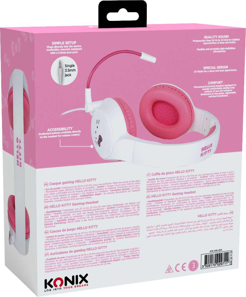 Micro-casque filaire Konix Hello Kitty pour XBOX Series ONE et S/X, PC, PS4, PS5, Nintendo Switch/OLED et Mobile – Image 2