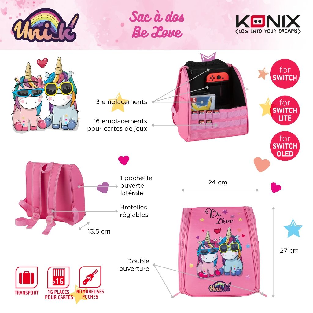 Sac à dos Konix Be Love Licorne pour Nintendo Switch, Switch Lite et Switch OLED – Image 10