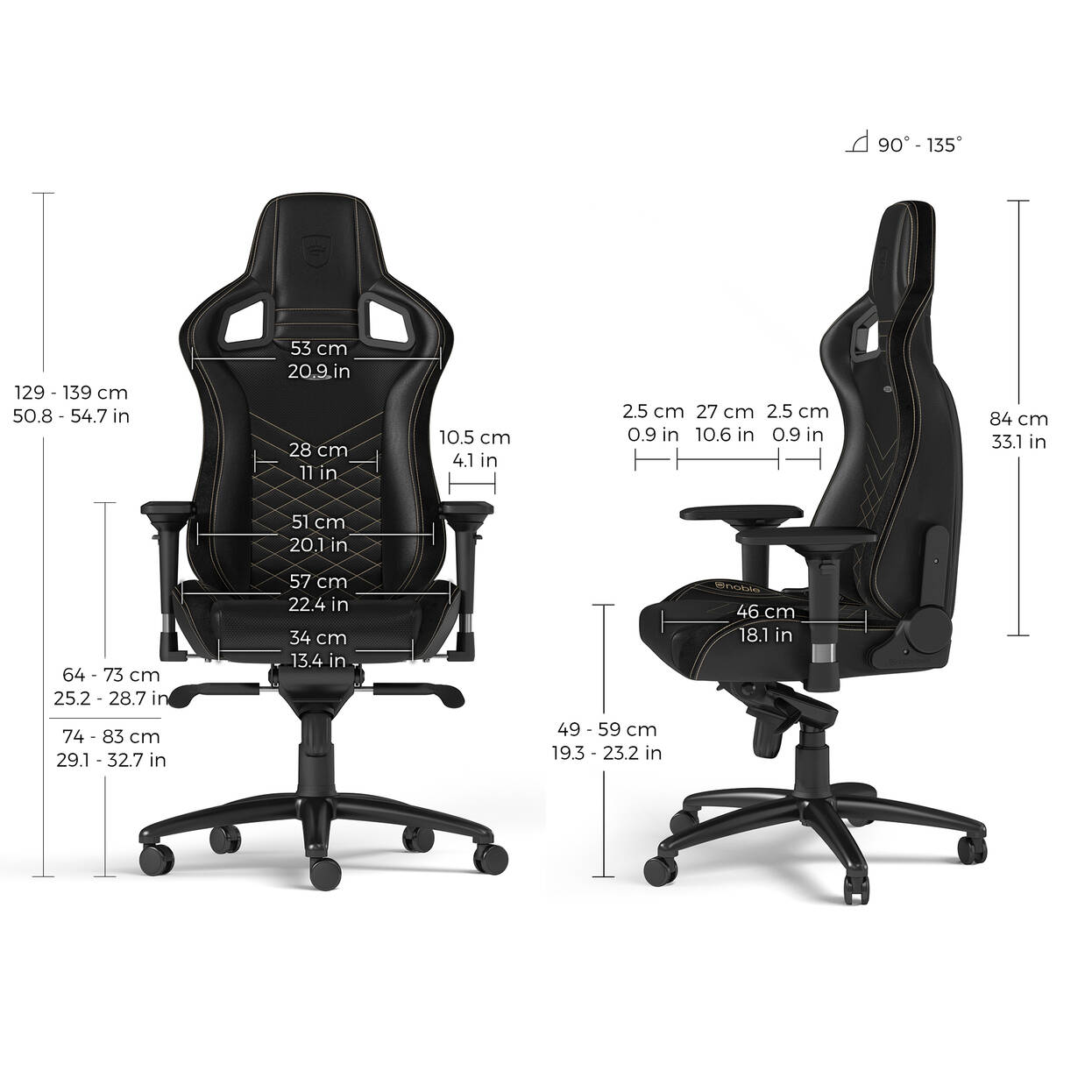 Siège Gamer Noblechairs Epic (Noir/Or) – Image 5